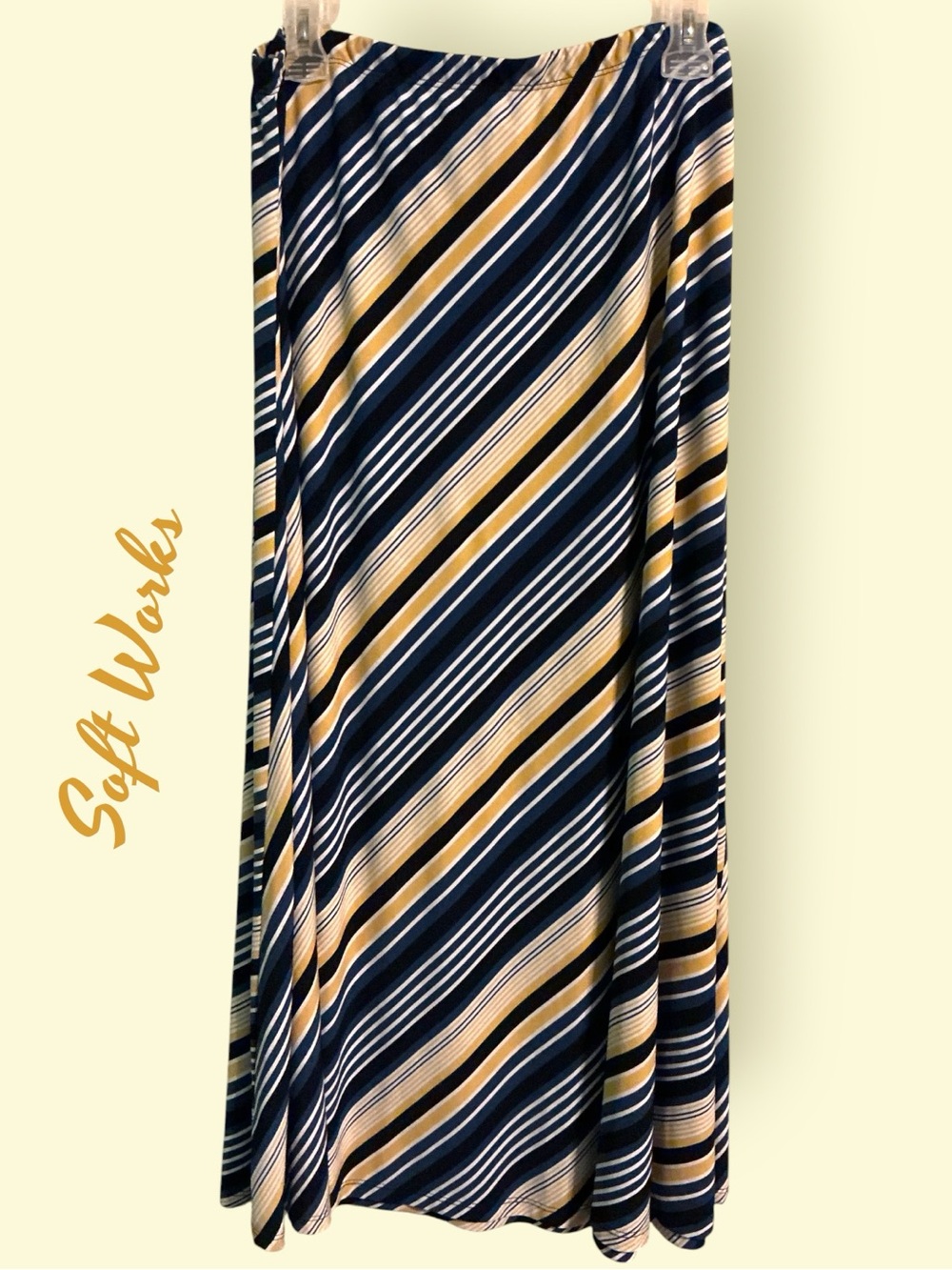 🌺Soft Works Navy & Yellow Black Diagonal Stripe Maxi Skirt